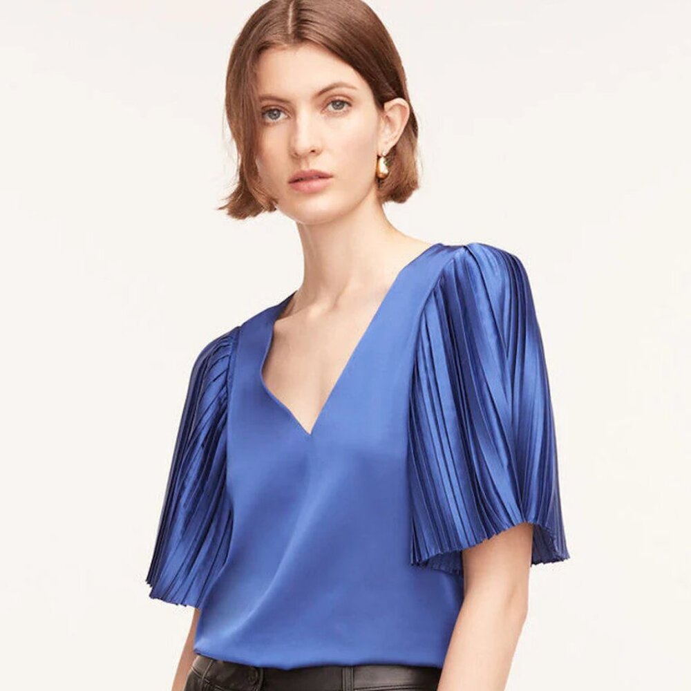NEW: Rebecca Taylor Satin Pleated-Sleeve Blouse